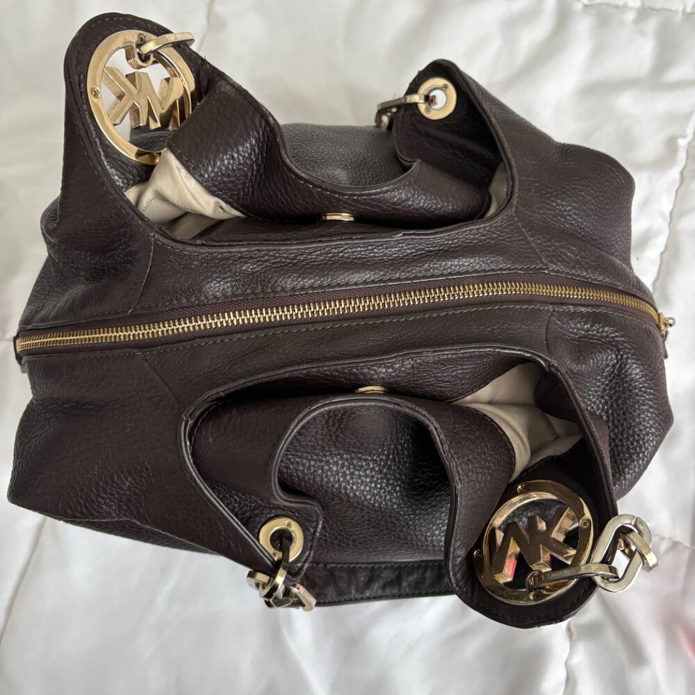 MICHAEL Michael Kors Fulton Brown Leather 3 Compartments Shoulder Bag Boho Chic - Picture 6 of 13